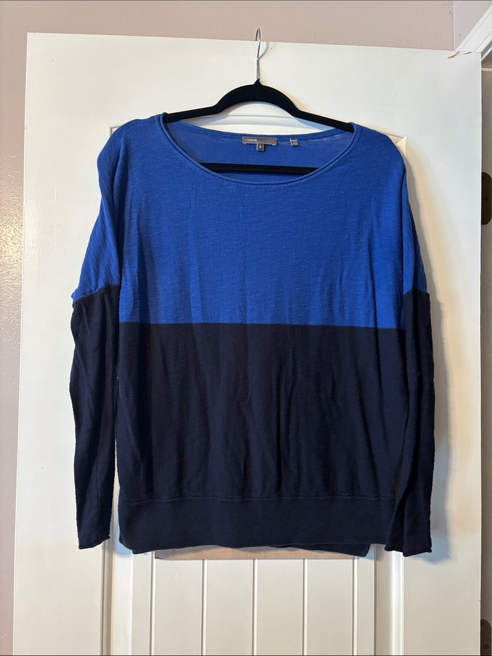 Vince Two-Tone Royal Blue and Navy Colorblock Long Sleeve Tee